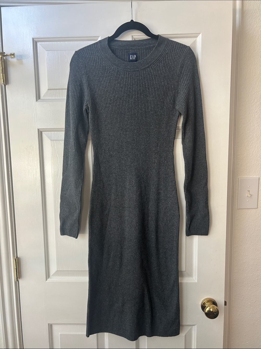 GAP Charcoal Ribbed Long Sleeve Midi Dress